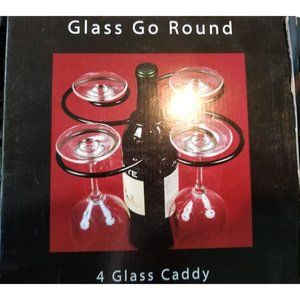 Wine Things Glass Go Round 4-Glass Decorative Caddy, Gold Goes over the Wine Bot